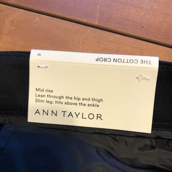 Ann Taylor The Cotton Crop Size 10 Black Mid Rise Slim Leg Slit Button Zip NWT - Picture 5 of 7